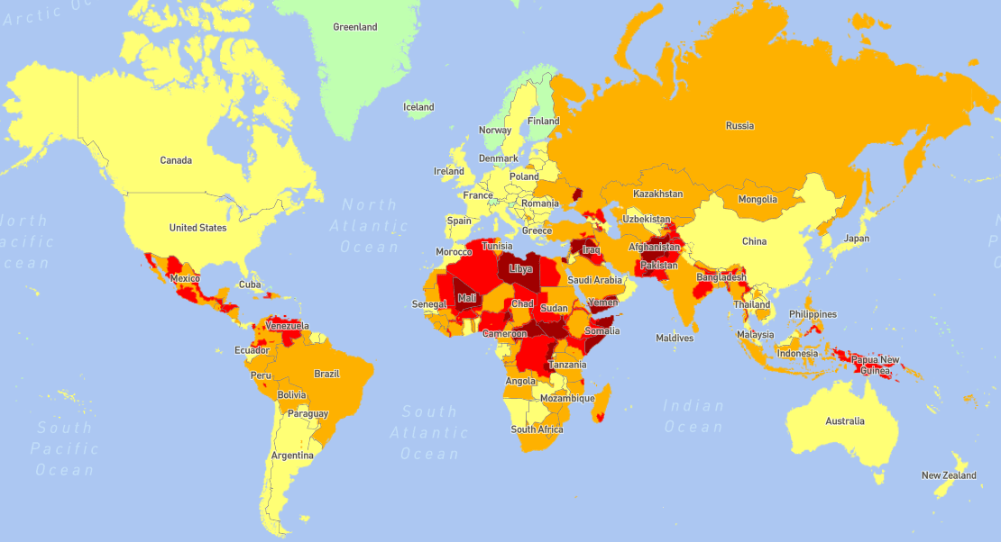¿Cuáles son los destinos más peligrosos para viajar en el 2021? (Mapa interactivo)