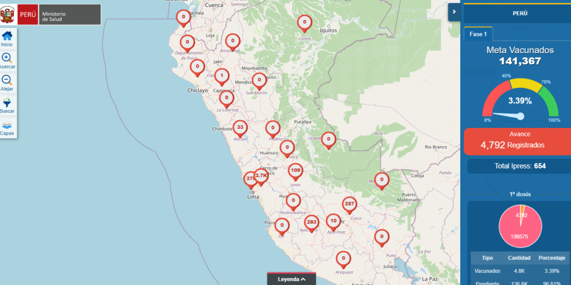 Mapa interactivo de vacunados contra la COVID-19 en Perú